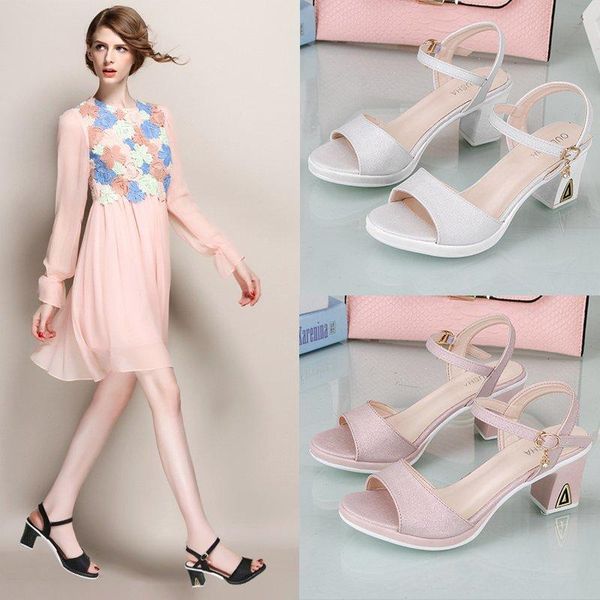 

women sandals fashion summer square heel open toe for roman shoes, Black