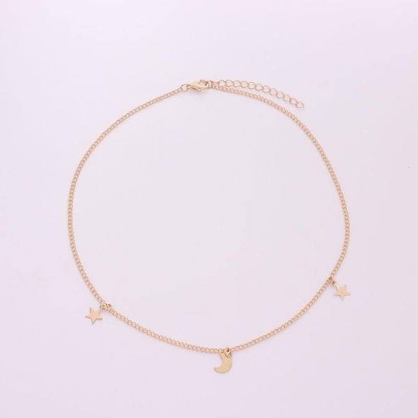

chains pentagram women necklaces moon necklace woman all-match refreshing fashion clavicle chain simplicity alloy gold color naszyjnik, Silver