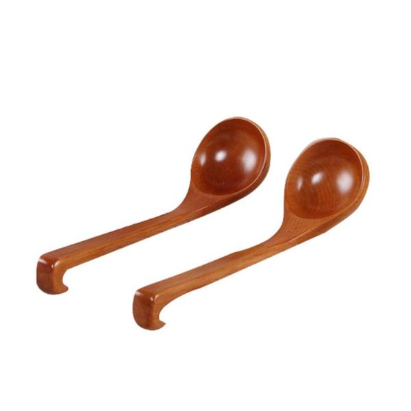 

spoons wooden long handle high heat resistanct cooking spoon mixing ladle utensil with hook for kitchen restaurant pot