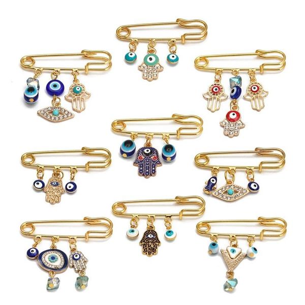 

pins, brooches lucky turkish blue evil eye brooch pin for women men dropping oil flower crown star feather hand charms jewelry accessories, Gray