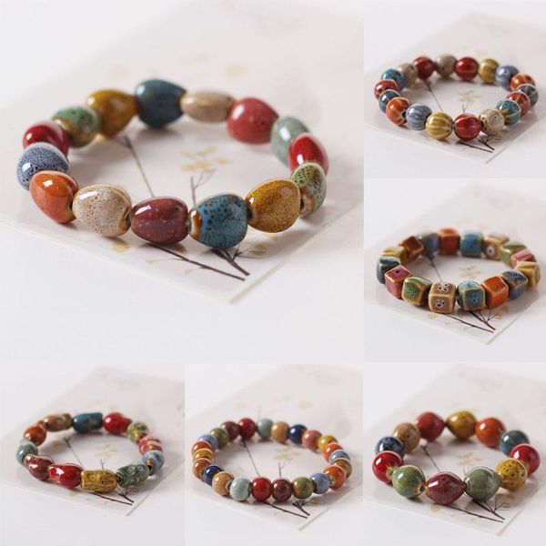 

charm bracelets handmade beaded ceramic beads elastic bracelet for girl fashion retro geometric triangle square jewellery, Golden;silver