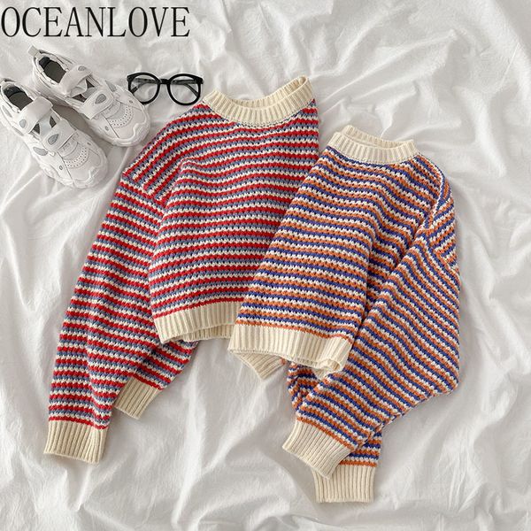 

striped pull femme short autumn winter pullovers girls fashion clothes sweet loose sweaters women 18307 210415, White;black