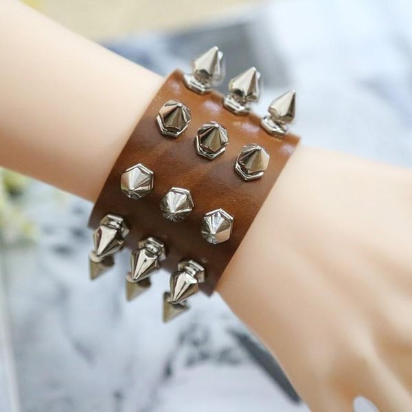 

bangle gothic men women faux leather spike rivet bracelet punk necklace jewelry, Black