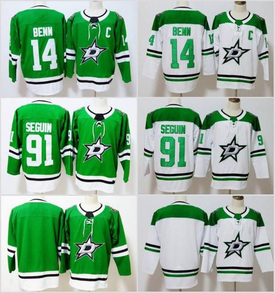 

2018 new season dallas stars jersey 14 jamie benn 91 tyler seguin 30 ben bishop green white stitched hockey jerseys, Black;red