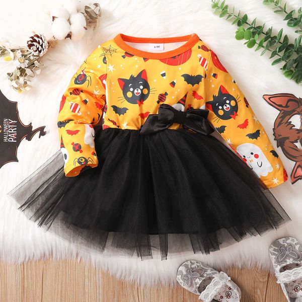 

baby halloween new dress long sleeve mesh bow skirt, Black;gray