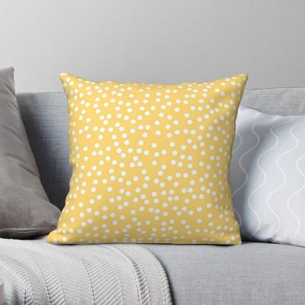 

pillow case simple yellow and white polka dots square pillowcase polyester linen velvet zip decor throw home cushion cover