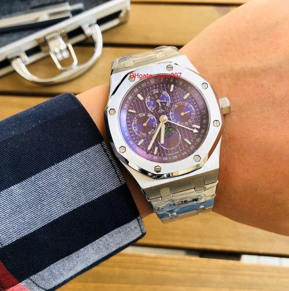

3 style elling wristwatch 41mm stainless steel perpetual calendar moon mechanical automatic mens men's watch watches, Slivery;brown