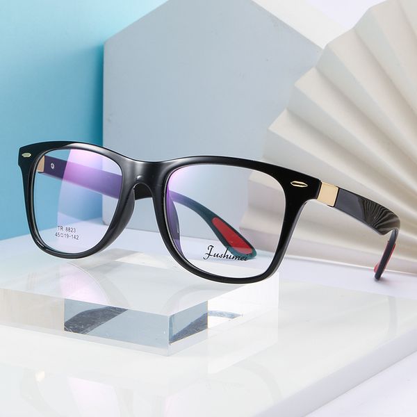 

8823 new tr90 flat lens diopter white screen glasses for men and women, White;black