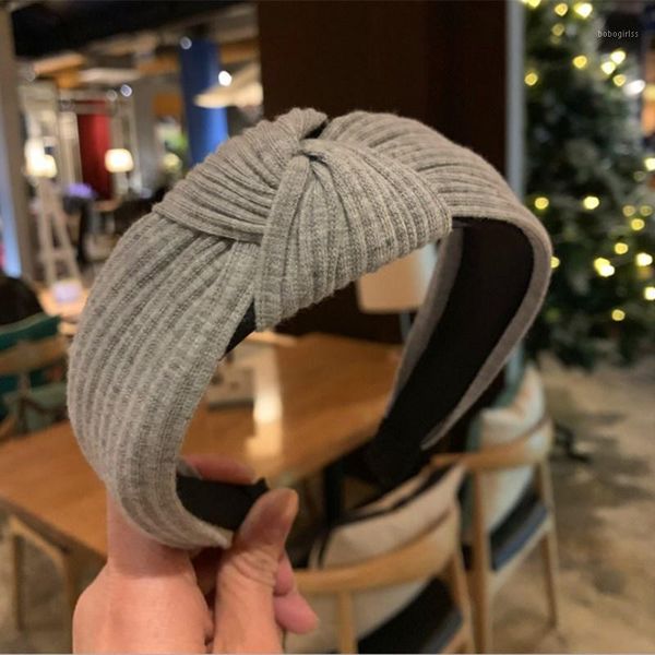 

fashion hair accessories women's knitted yarn middle knotted headband sweet girl wide side wild wash band headwear1