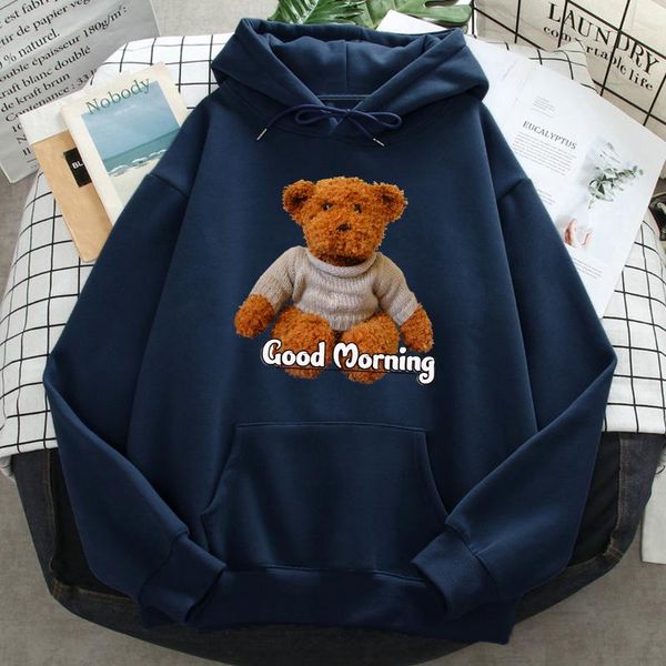 

men's hoodies & sweatshirts cartoon toys bear print fashion man casual loose fleece autumn winter hooded pullover hoodie, Black