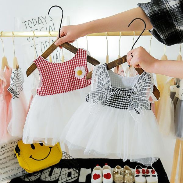

girl's dresses baby girl dress children's cute angel wings skirt summer plaid clothing for girls white vestido, Red;yellow