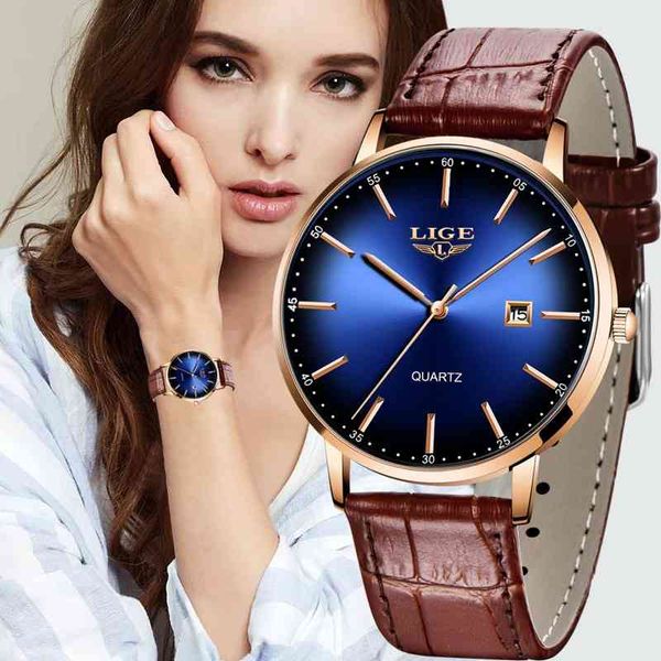 

lige womens sport watches brand fashion casual luxury brown leather waterproof wristwatch for lady quartz wristwatch+box 210616, Slivery;brown
