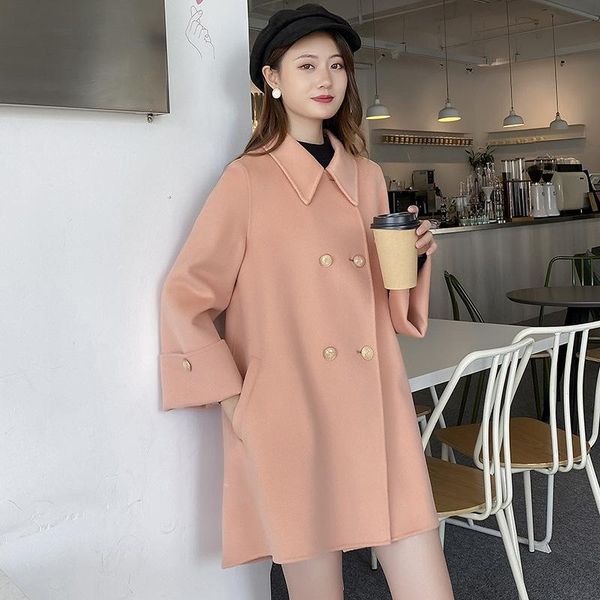 

women's wool & blends sided cashmere coat middle and long style 2021 counter genuine fashion doll collar cape tweed women, Black