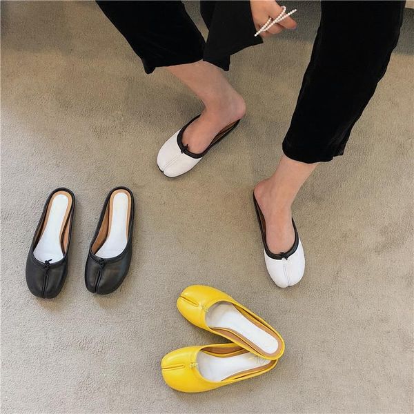 

cakucool women tabi ninja mules shoes flat heel autumn 2021 lady leather casual female half-slippers novelty pumps slippers, Black