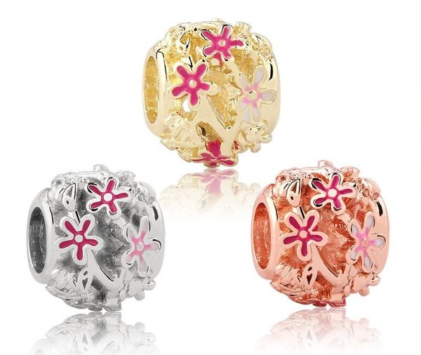 

fits pandora bracelets 20pcs rose gold daisy flower silver charms fits pandora charms bracelet beads for jewelry making 925 sterling silver, Black