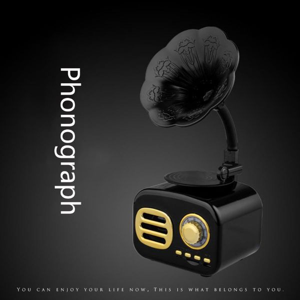 

retro phonograph shape wood bluetooth 5.0 speaker wireless loudspeaker outdoor sound box cordless subwoofer tf card portable speakers