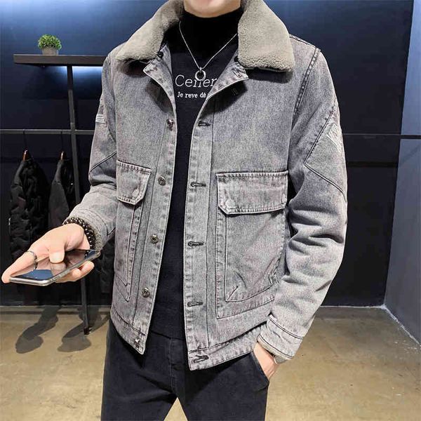 

men's casual shirts thick winter denim clothes turn down collar ny fit big pocket jeans 3xl jackets fs3h, White;black