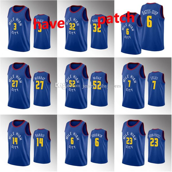 

custom 2021 15 jokic 52 mcrae 7 lyles 3 craig 14 harris 32 vonleh 6 bates-diop 27 murray basketball jersey men women youth jerseys, Black;red