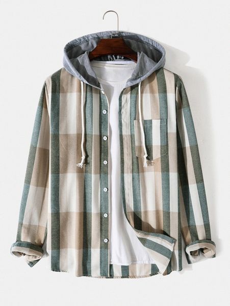 

men 1pc striped drawstring hooded shirt w8z3#, White;black