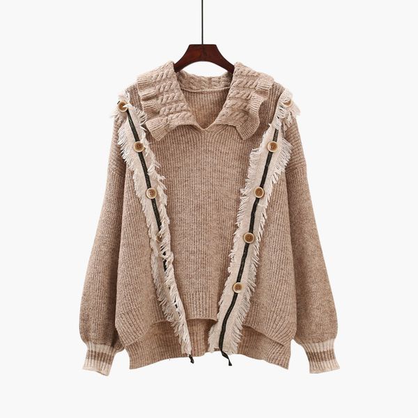 

women's sweaters winter sweaters and high-turn neck jumpers pull down tassel crocheted clothes button alvu, White;black
