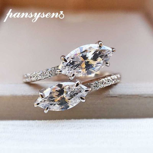 

pansysen classic 100% 925 sterling silver marquise created moissanite diamond wedding bands engagement rings fine jewelry gift, Golden;silver