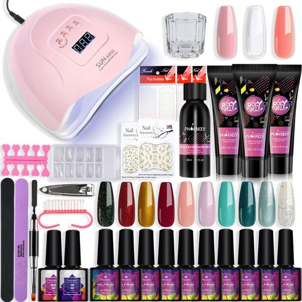 

nail art kits kit professional set with 48w uv led lamp gel varnish poly semi permanent polish jelly extension