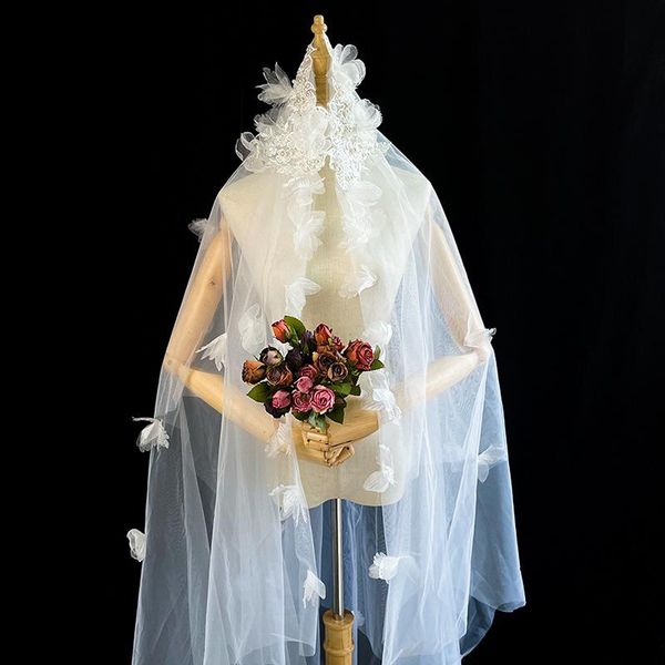 

bridal veils wedding handmade european french style applique cathedral hair veil white floral accessories, Black