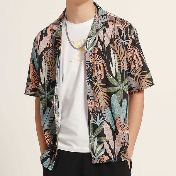

fashion shirt 2021 men's printed youth casual loose short sleeve, White;black