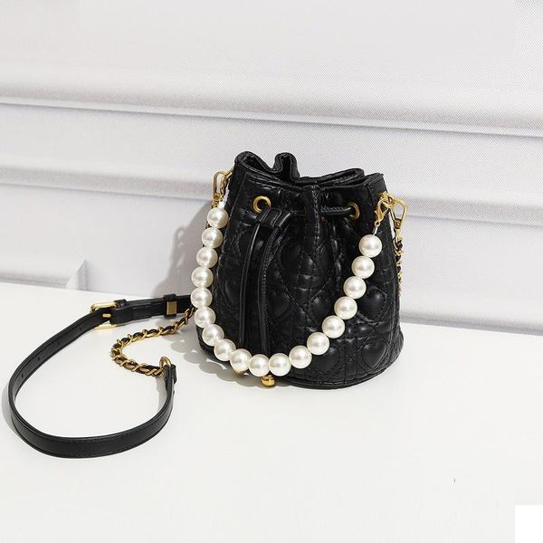 

evening bags 2021 feeling drawing belt soft leather lingge pearl hand bucket bag chain single shoulder messenger women's