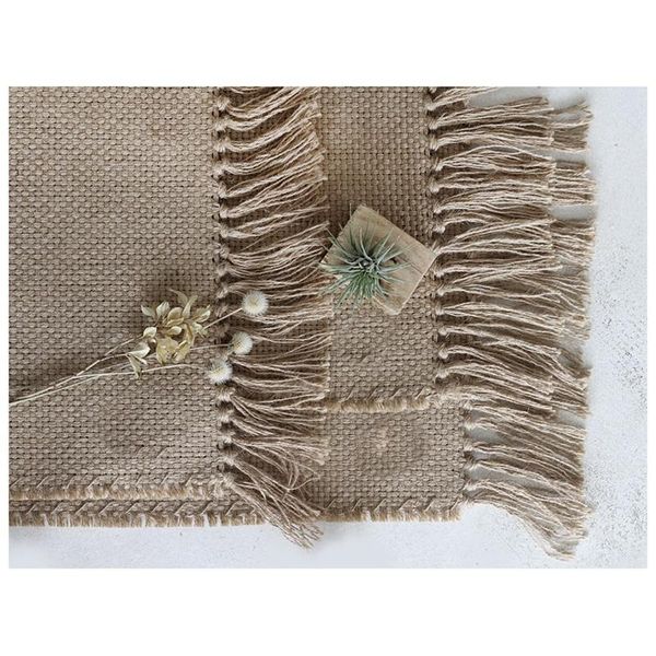 

carpets thickened jute carpet floor mat anti slip wear resistant heat insulation table flag manual tassel edge
