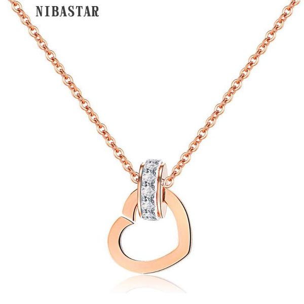 

pendant necklaces fashion luxury women's cubic zirconia love heart necklace rose gold color 316l stainless steel female gift, Silver