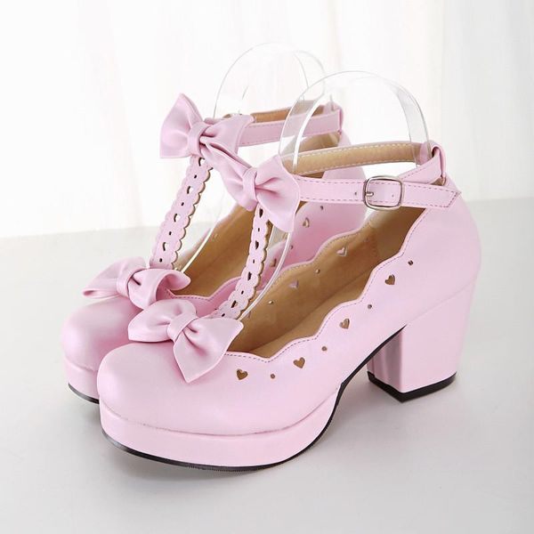 

women mary janes pumps cute bowtie princess lolita shoes ladies high heel casual square colsplay party dress, Black