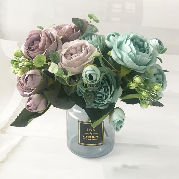

decorative flowers & wreaths 1 bouquet 9 heads artificial peony tea rose autumn silk fake for diy living room home garden wedding decoration