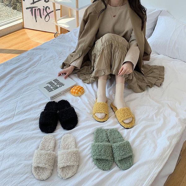 

slippers comfortable unique women's shoes autumn winter fur flat-soled cotton home indoor and outdoor wear a word drag, Black