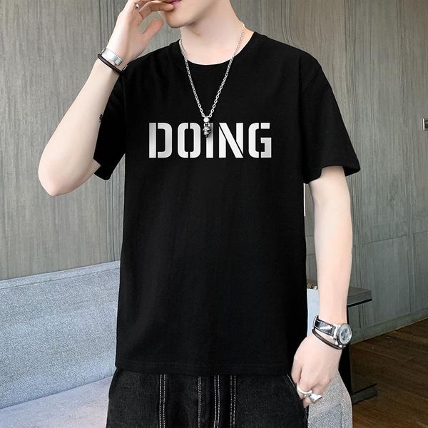 

men t-shirt 2021 short sleeve round neck youth summer personality loose handsome simple printing leisure man's men's t-shirts, White;black