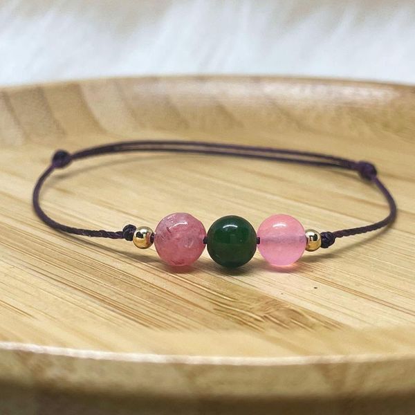 

charm bracelets rose quartz women pink green natural stones gold plated beads decoration fashion handmade string jewelry girl gift, Golden;silver