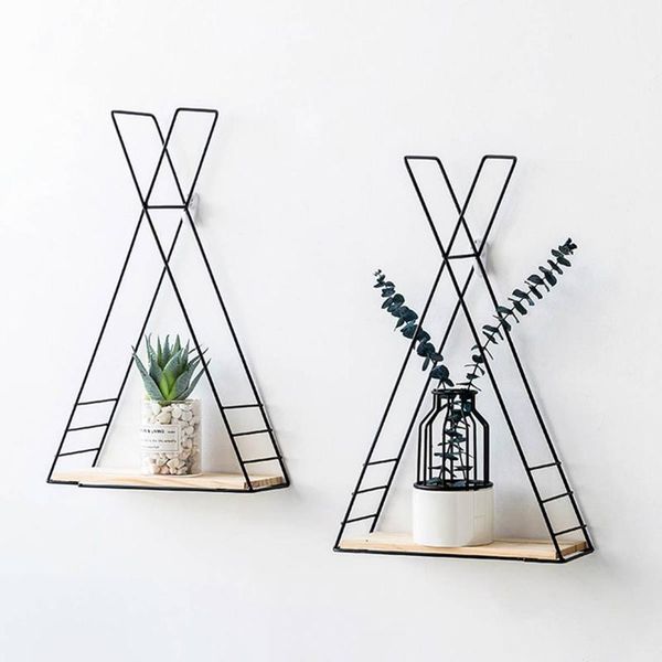 

hooks & rails metal wall-mounted hanging triangle shelf wall trigon storage book display rack for home room diy decor gold black