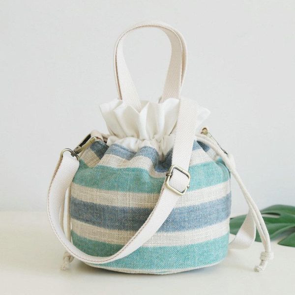 

ice packs/isothermic bags style summer mobile phone bucket small cloth bag versatile fabric shoulder stripes drawstring women's bento b