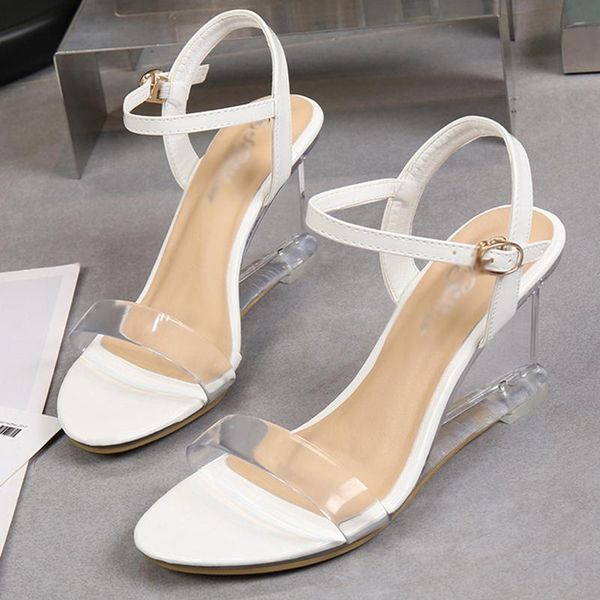 

crystal wedge sandals women summer transparent heels with heel, Black
