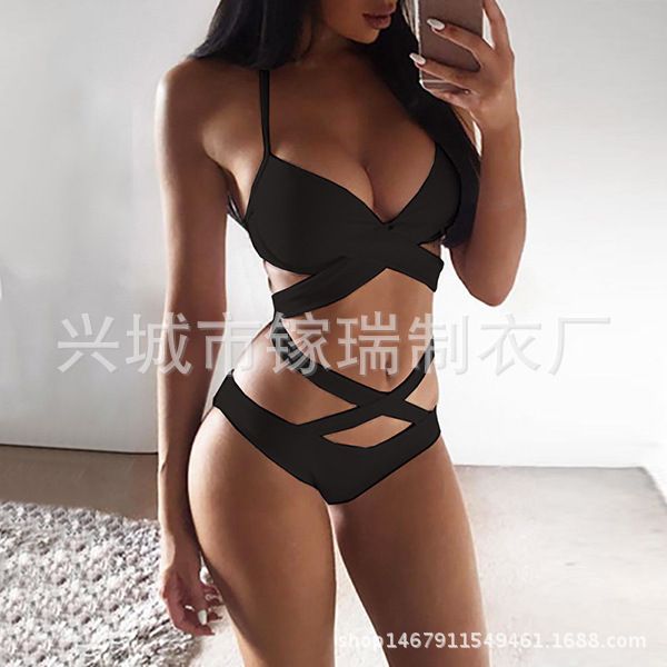 

2021 black and white bikini women' split swimsuit bikin, Red;black