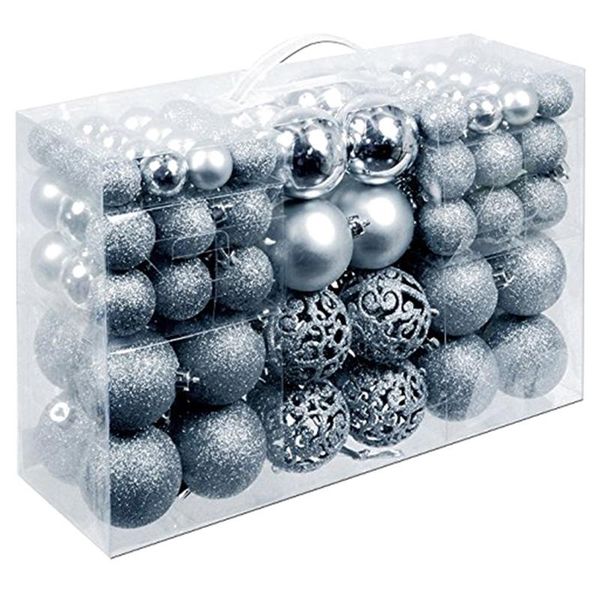 

party decoration -100pcs/box christmas ball box set available lightweight holiday tree ornament decorations silver