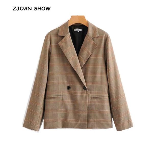 

women's suits & blazers vintage notched contrast color gingham plaid blazer 2 buttons long sleeve boyfriend style suit jacket coat oute, White;black