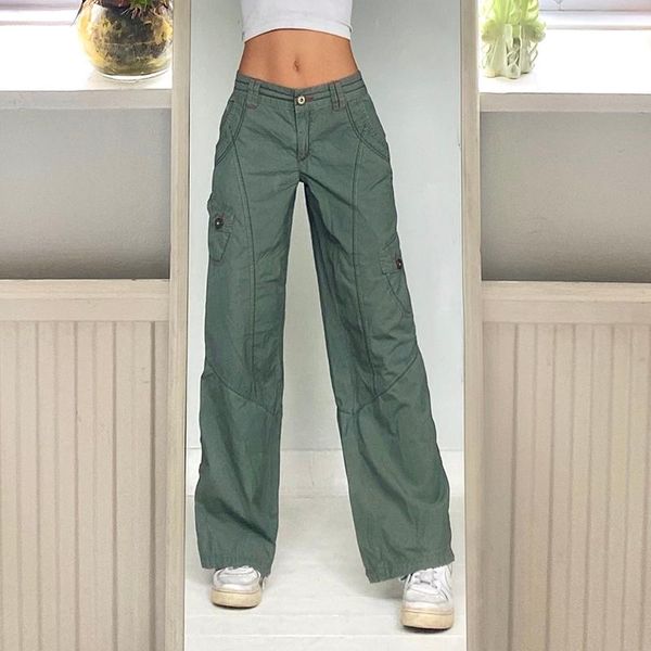 

women's pants & capris retro army green cargo korean punk style hip hop low waist jeans 90s vintage women grunge denim trousers streetw, Black;white