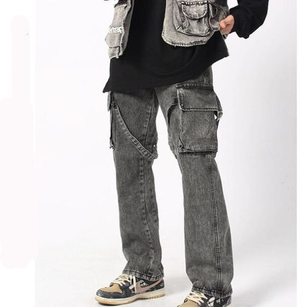 

men's jeans fashion hip hop street designer jeans men's large pocket, Blue