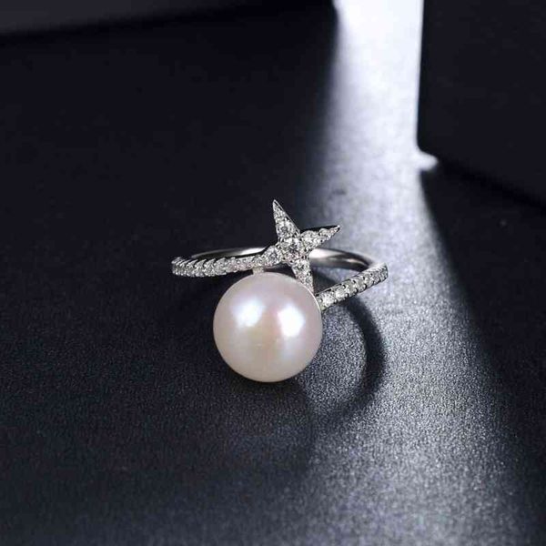 

zhenhe s925 silver diamond star pearl ring jewelry style straight