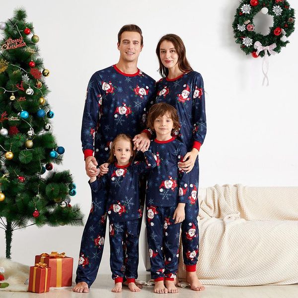 

family matching outfits christmas pajamas casual set cute loose snowman kids baby clothes xmas, Blue