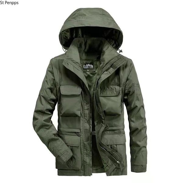 

men's jackets spring autumn outdoors jacket casual travels windbreaker coat hooded removable sleeve outerwear male, Black;brown