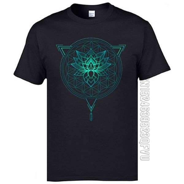 

geometric mandala lotus flower classic tshirt mens summer tees cotton fabric great t shirt om t-shirts black shirts fashion 210409, White;black