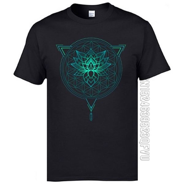 Geometrische Mandala Lotus Blume Klassisches T-Shirt Herren Sommer Tops T-Shirts Baumwollstoff Tolles T-Shirt OM T-Shirts Schwarze Hemden Mode 210409