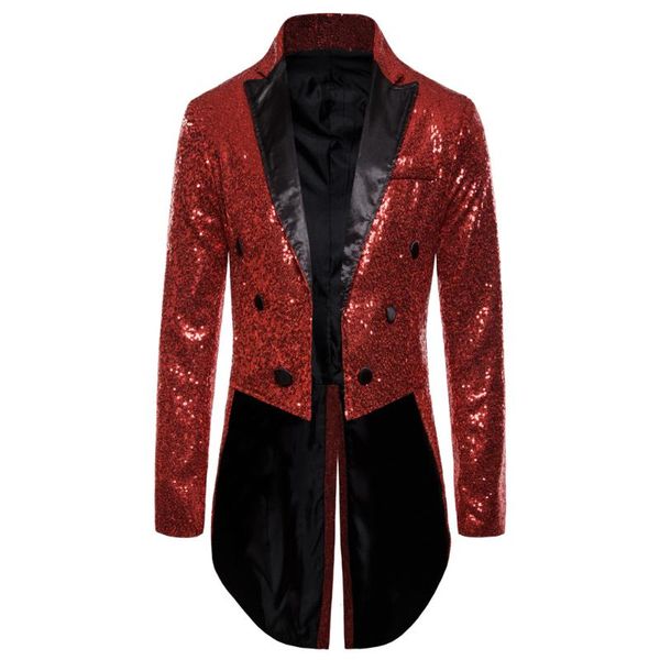 

men's suits & blazers double breasted sequin tuxedo shiny sequins turn-down collar long sleeve nightclub prom swallow-tailed suit, White;black